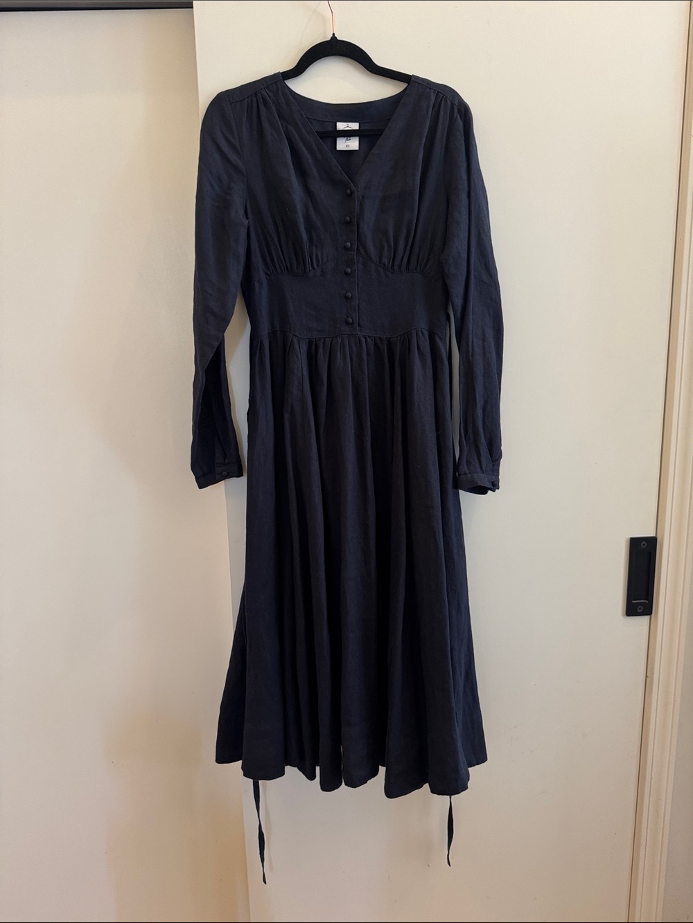 Son de Flor 100% linen Diane dress navy long sleeve XS